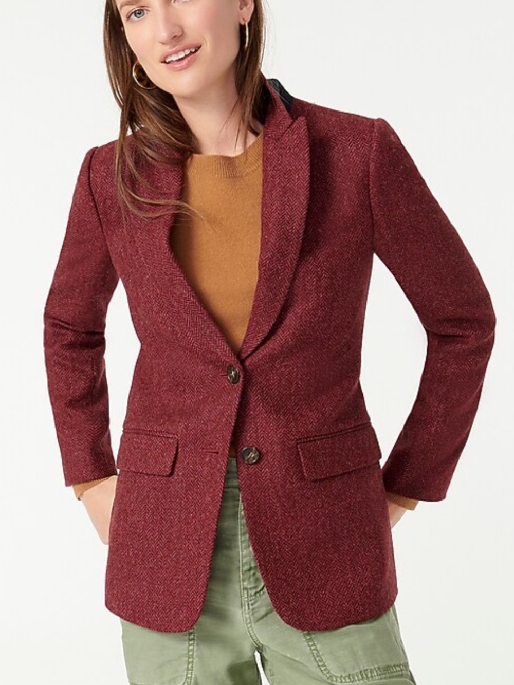 J. Crew Boyfriend Blazer Burgundy Herringbone English Wool